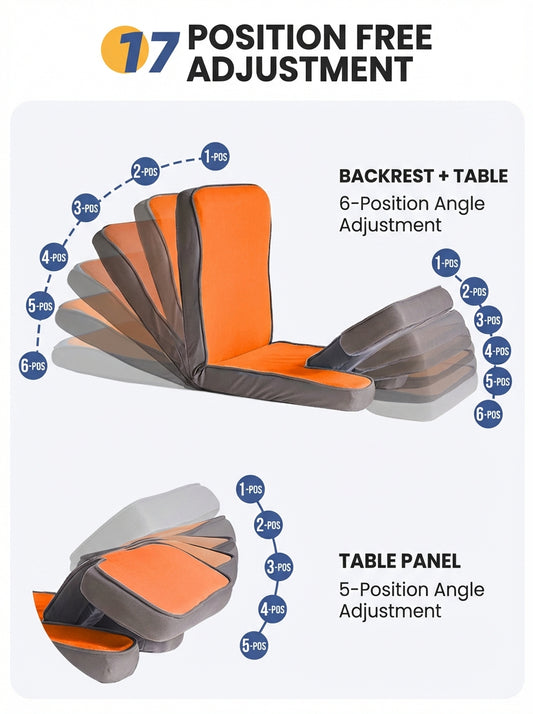 17-Position Adjustable Floor Lounger with Built-In Lap Desk