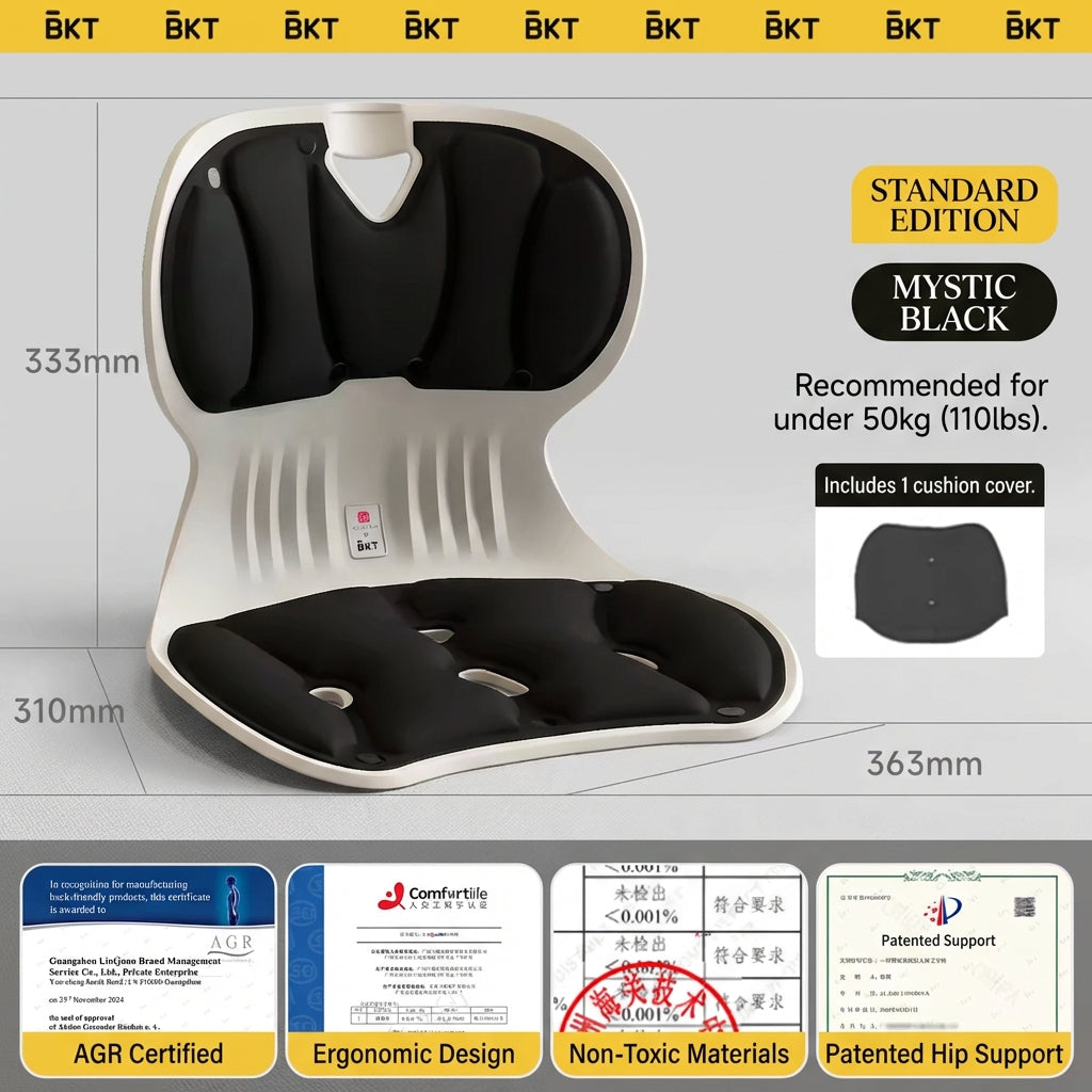 BKT® Ergonomic Lumbar & Seat Support Cushion – Back & Hip Posture Corrector for Office & Home (Official Flagship)