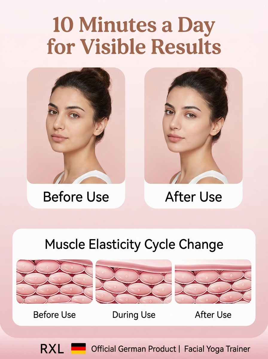 RXL® Facial Yoga Jawline Trainer – 3-Level Resistance Silicone Bite Ball (V-Shape Sculpting Tool)