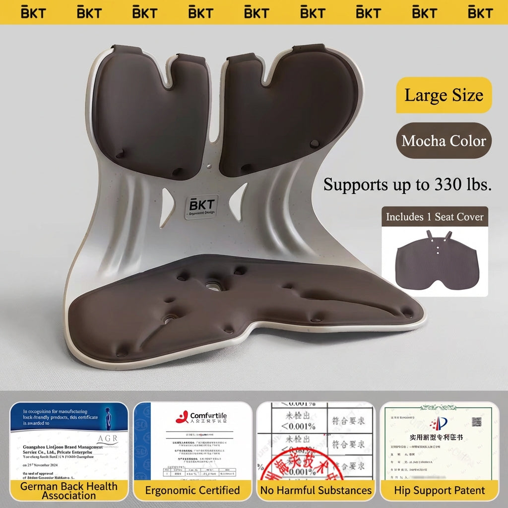 BKT® Ergonomic Lumbar & Seat Support Cushion – Back & Hip Posture Corrector for Office & Home (Official Flagship)