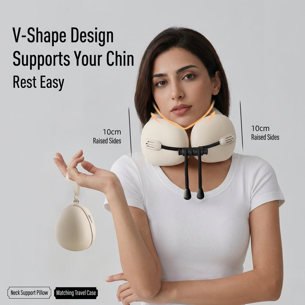 JOURNEY+ CloudSoft™ V-Shape Memory Foam Travel Neck Pillow – Premium Portable U-Shaped Support for Flights & Long Journeys