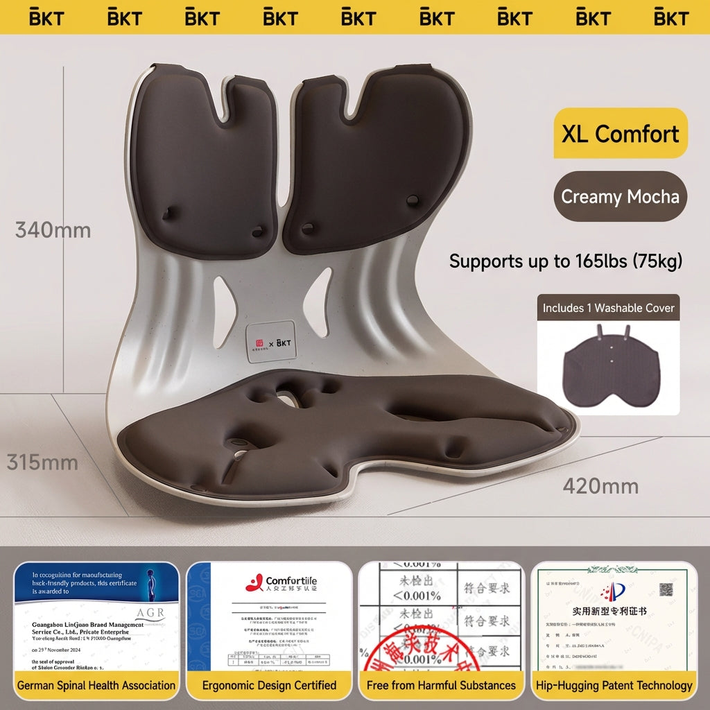 BKT® Ergonomic Lumbar & Seat Support Cushion – Back & Hip Posture Corrector for Office & Home (Official Flagship)