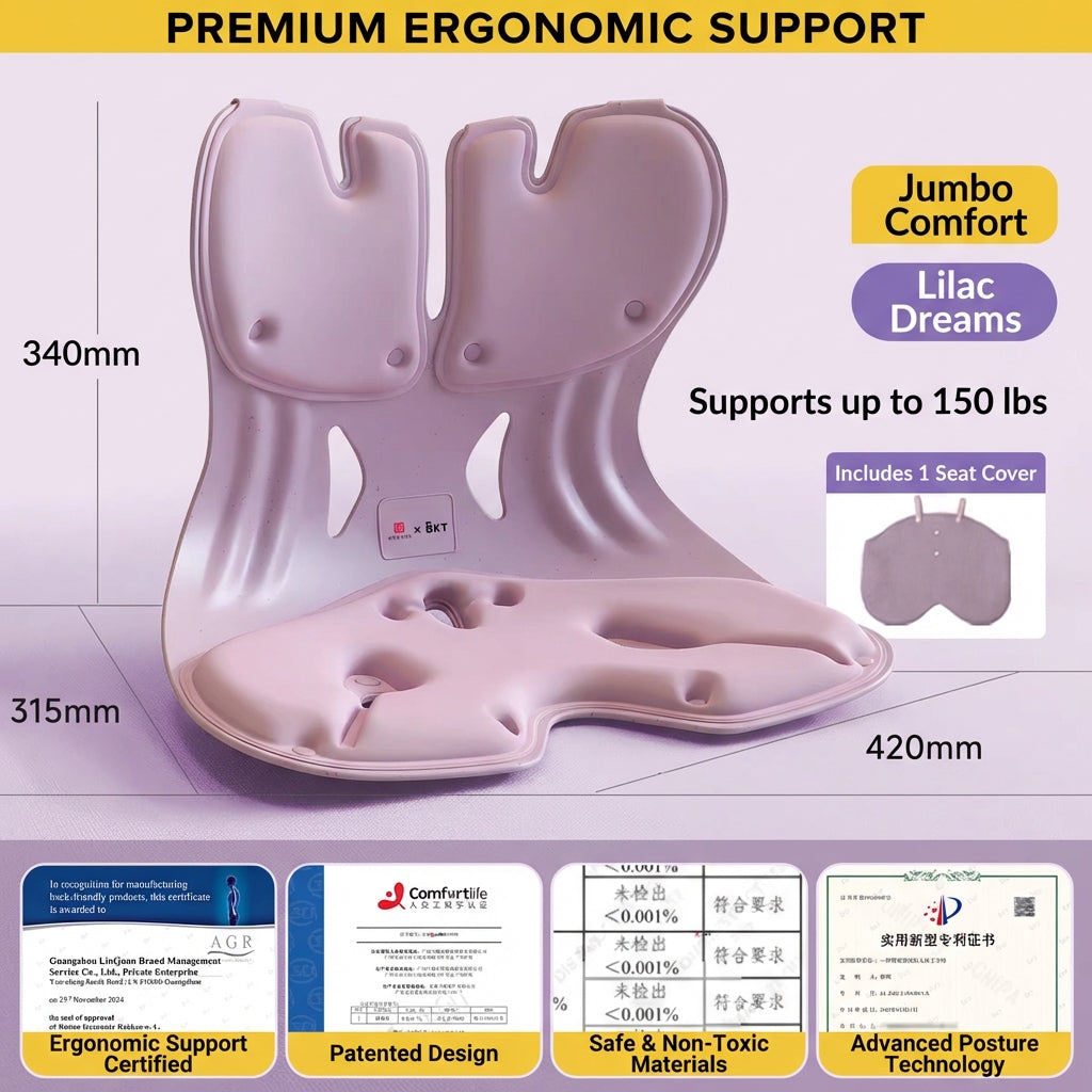BKT® Ergonomic Lumbar & Seat Support Cushion – Back & Hip Posture Corrector for Office & Home (Official Flagship)