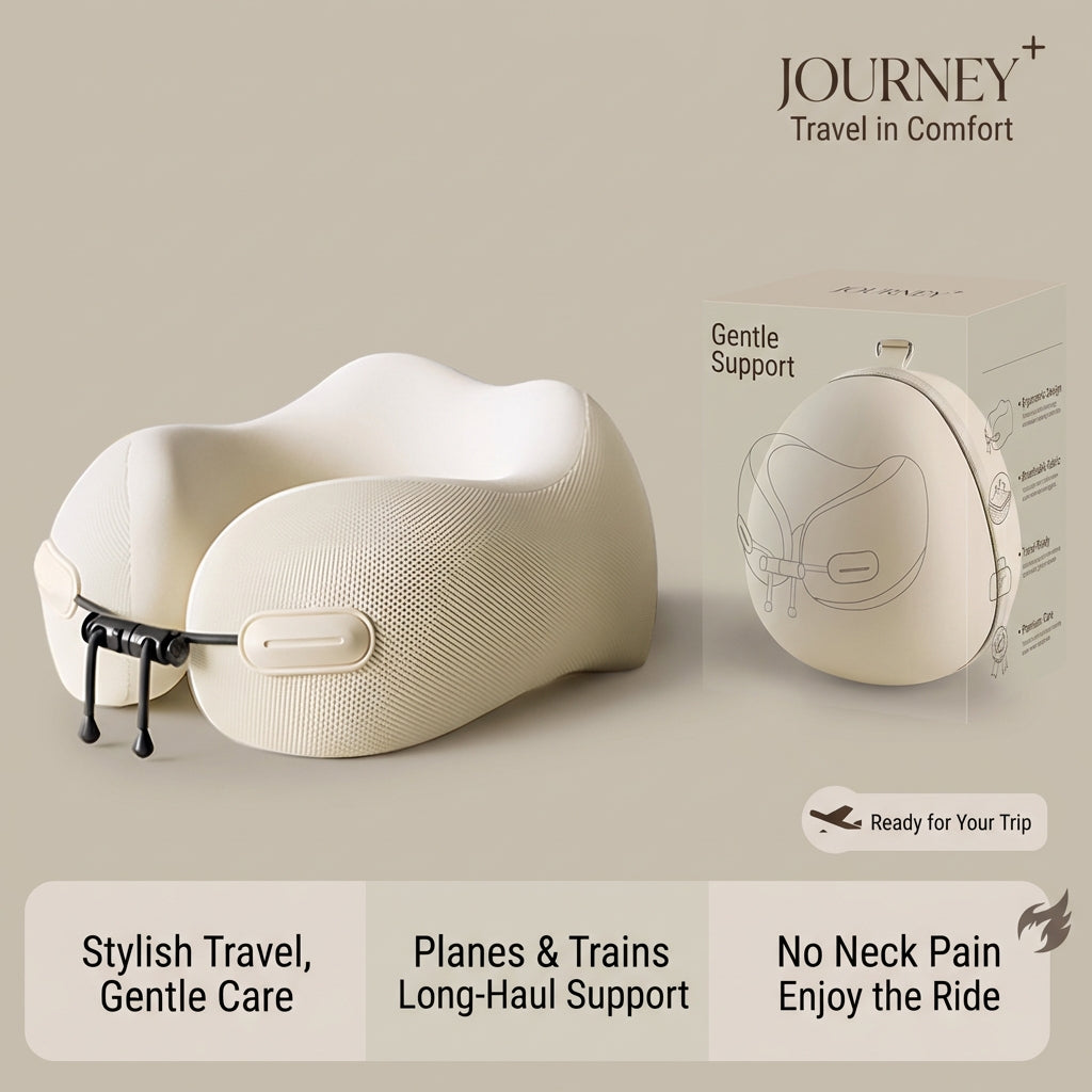JOURNEY+ CloudSoft™ V-Shape Memory Foam Travel Neck Pillow – Premium Portable U-Shaped Support for Flights & Long Journeys