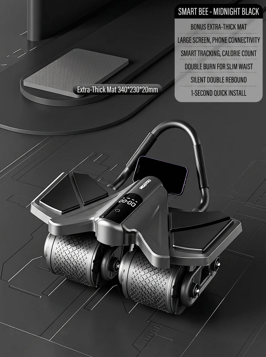 voervo™ 2025 Smart Auto-Rebound Ab Roller – Quad-Wheel Core Trainer with Elbow Support & App Control