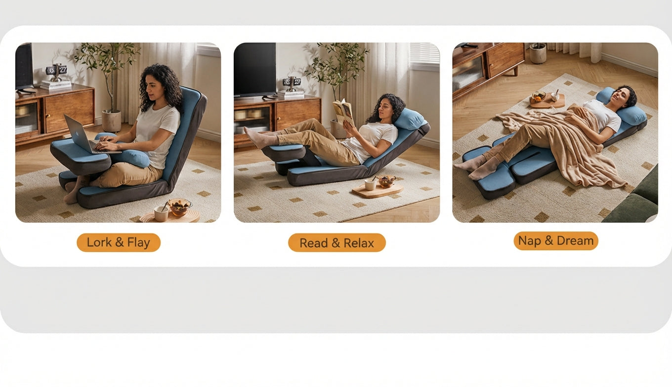 17-Position Adjustable Floor Lounger with Built-In Lap Desk