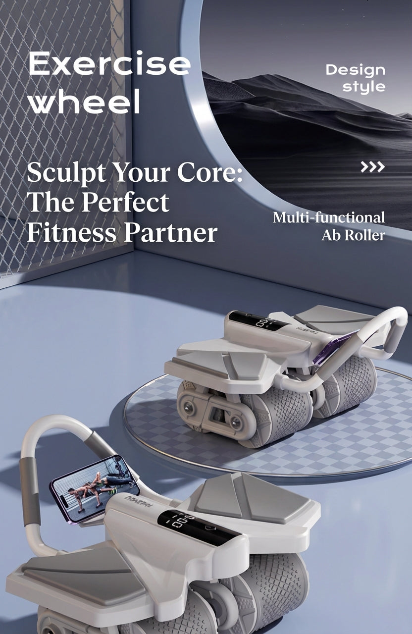 voervo™ 2025 Smart Auto-Rebound Ab Roller – Quad-Wheel Core Trainer with Elbow Support & App Control