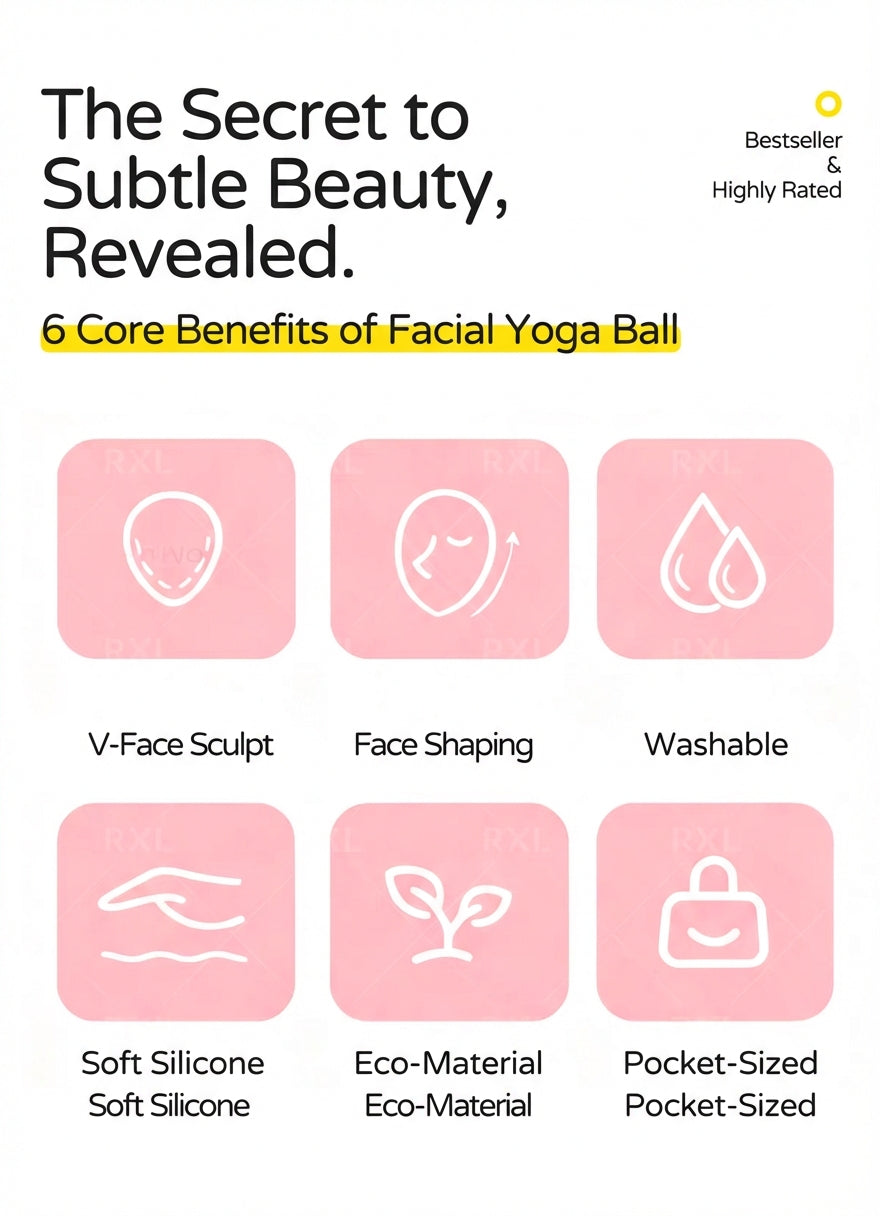RXL® Facial Yoga Jawline Trainer – 3-Level Resistance Silicone Bite Ball (V-Shape Sculpting Tool)