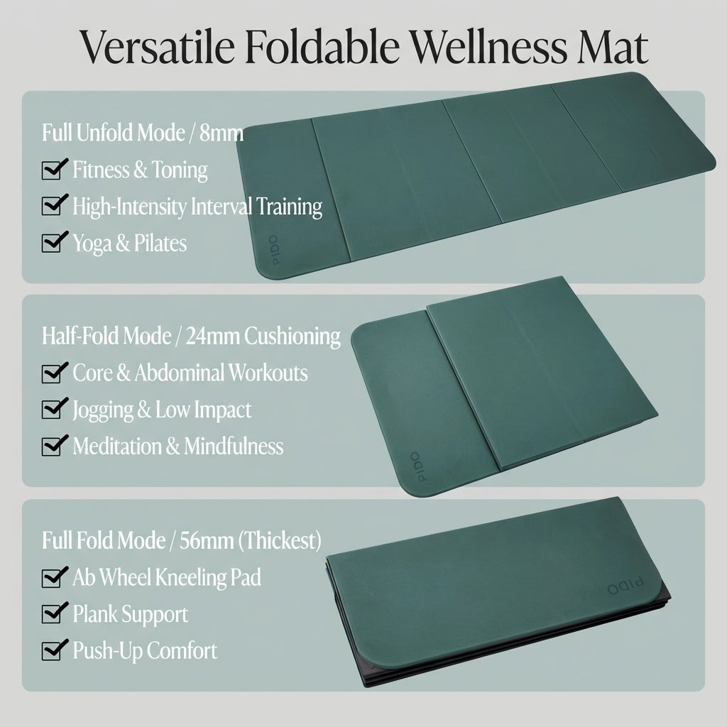 Pido™ Premium Foldable Yoga & Fitness Mat – Thick, Shock-Absorbing, Non-Slip Home Workout Mat (Silent Impact Technology)
