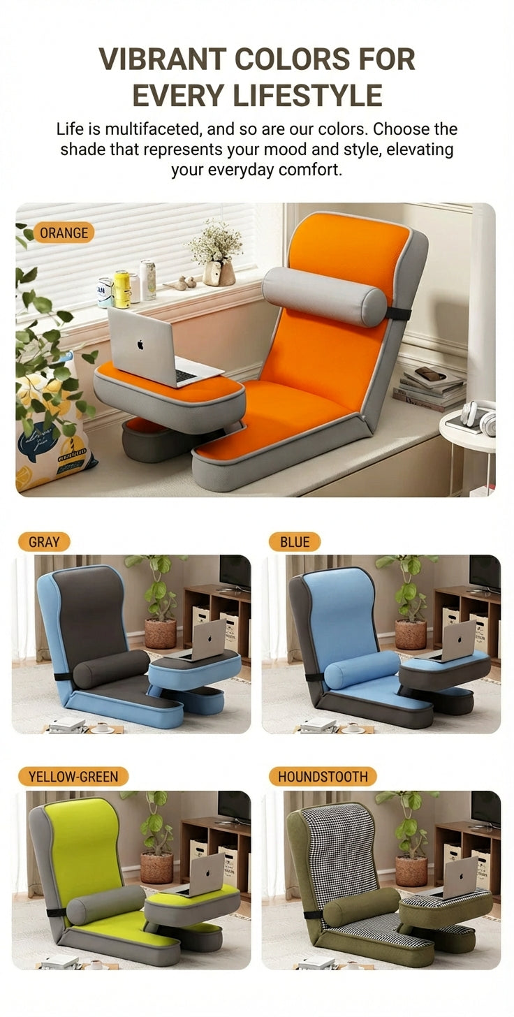 17-Position Adjustable Floor Lounger with Built-In Lap Desk