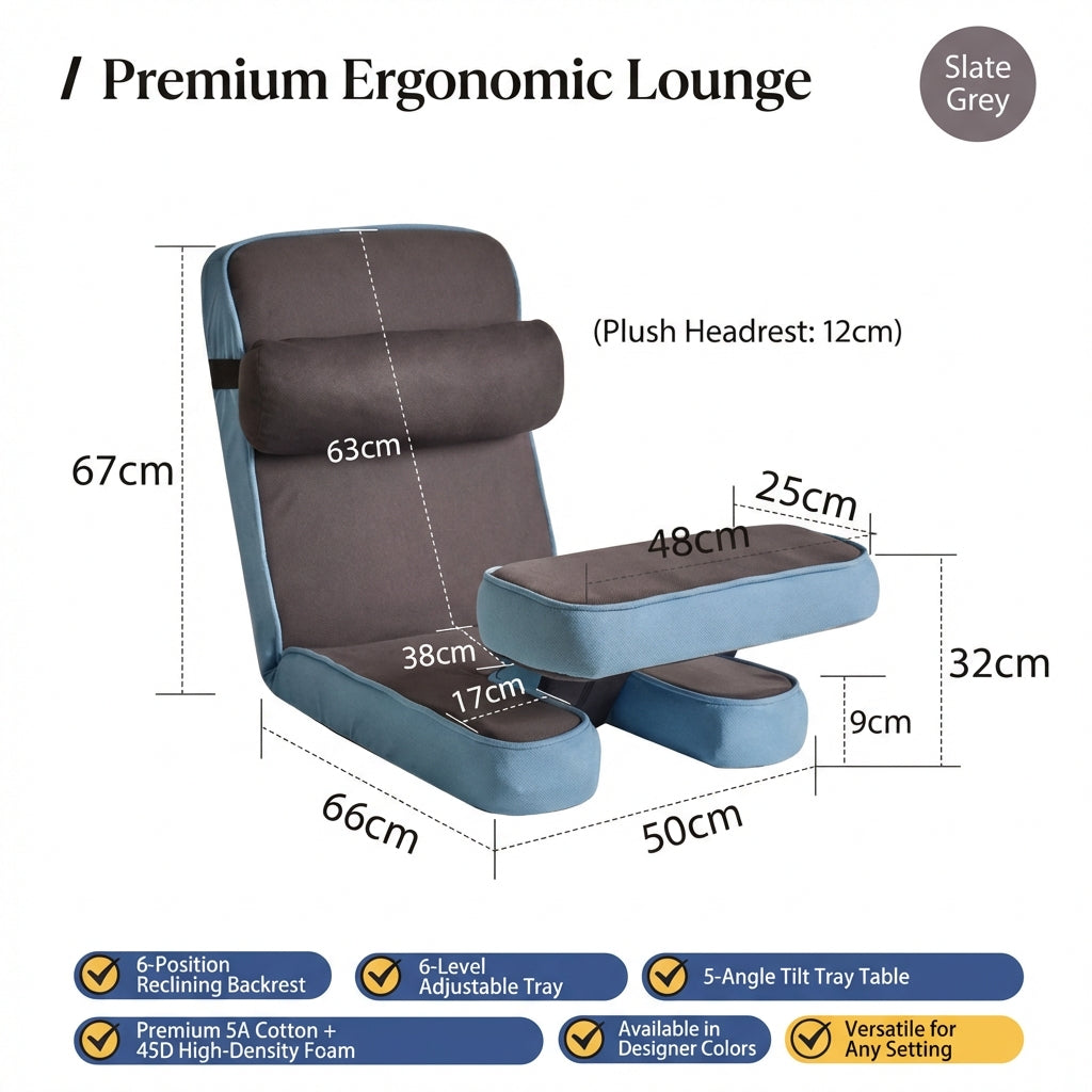 17-Position Adjustable Floor Lounger with Built-In Lap Desk
