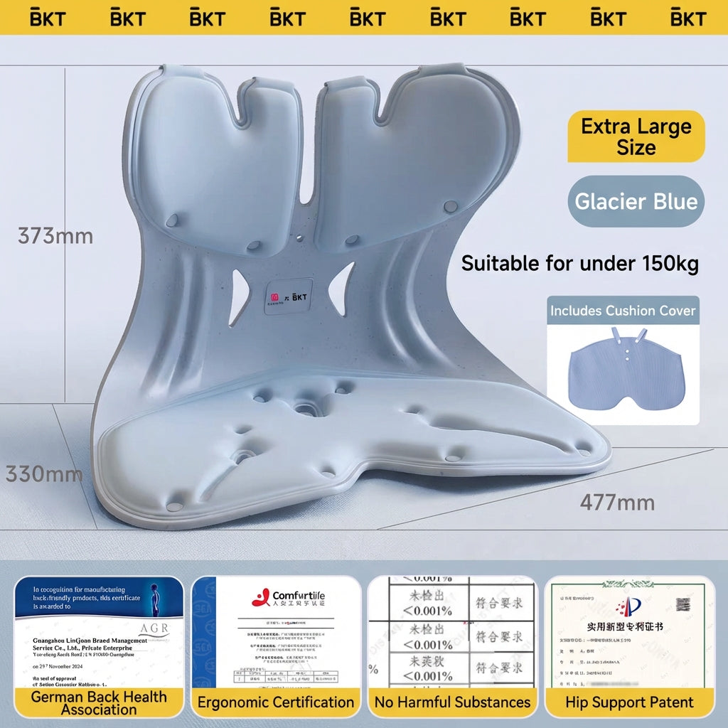 BKT® Ergonomic Lumbar & Seat Support Cushion – Back & Hip Posture Corrector for Office & Home (Official Flagship)