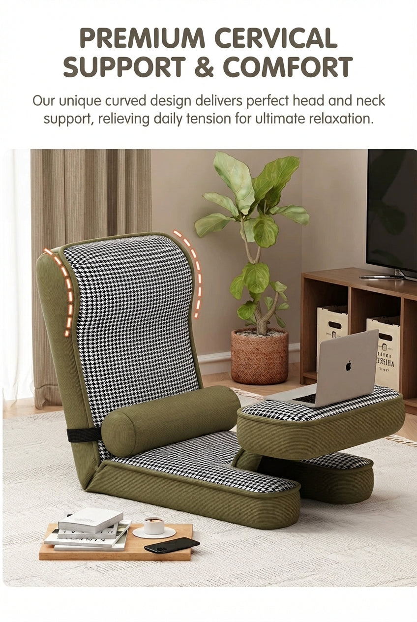 17-Position Adjustable Floor Lounger with Built-In Lap Desk
