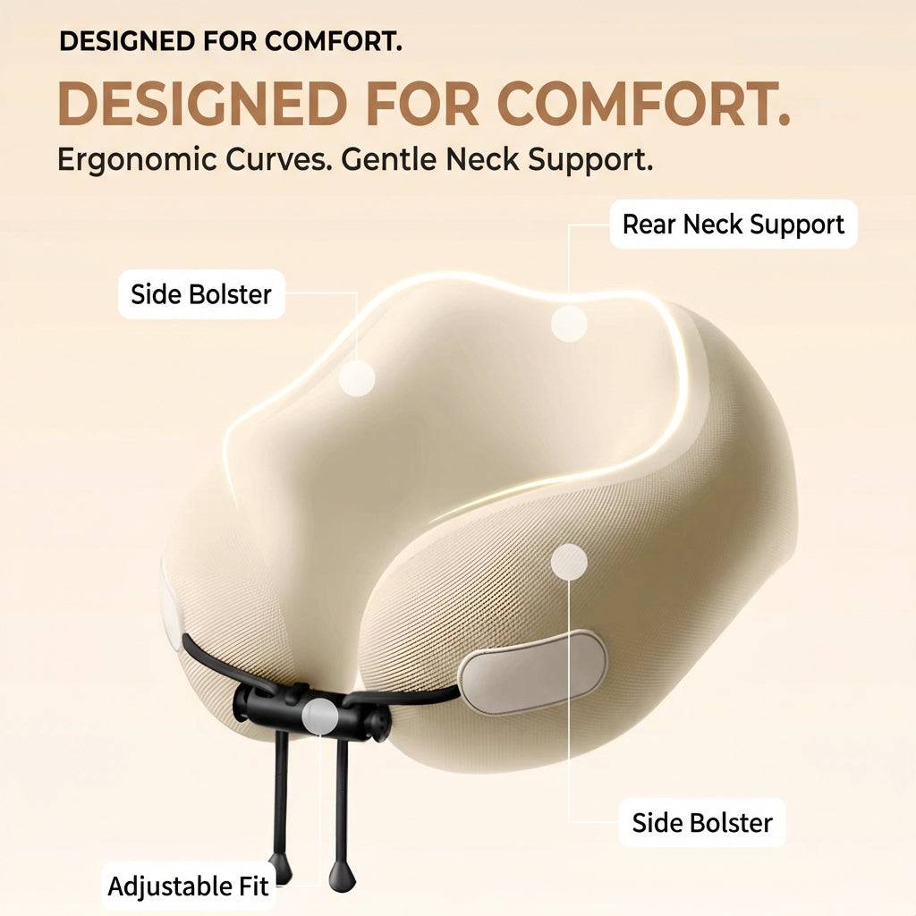 JOURNEY+ CloudSoft™ V-Shape Memory Foam Travel Neck Pillow – Premium Portable U-Shaped Support for Flights & Long Journeys
