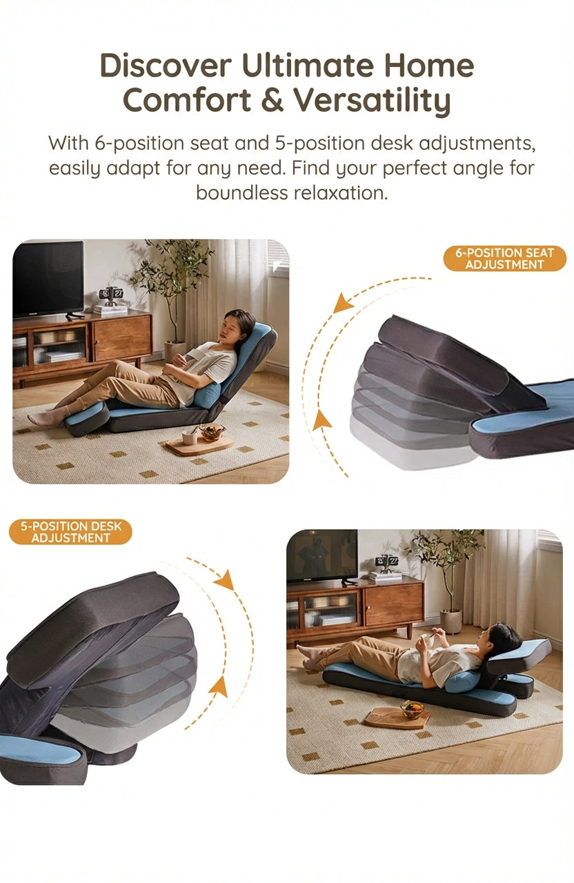 17-Position Adjustable Floor Lounger with Built-In Lap Desk