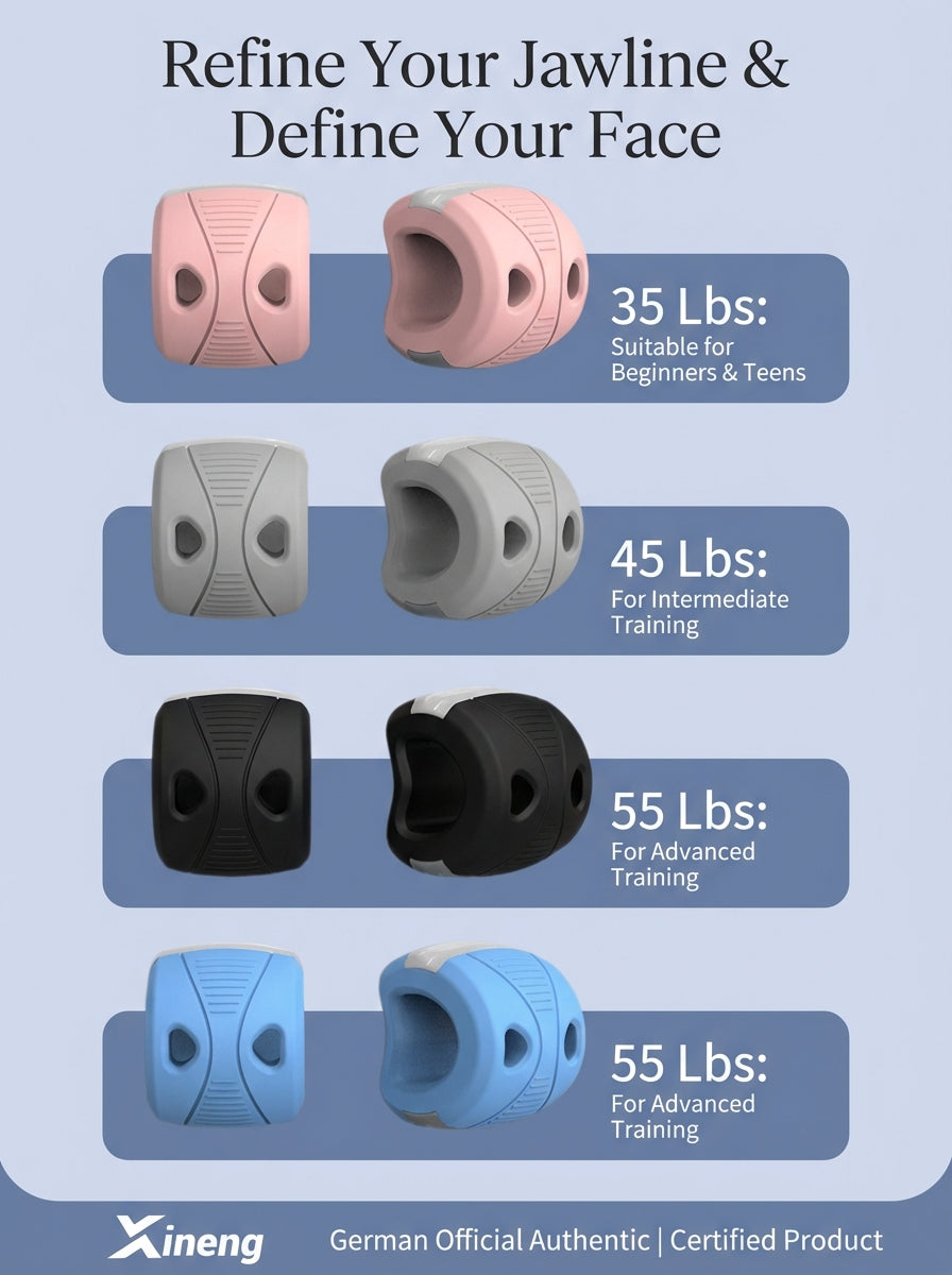Xinen® German-Design Facial Yoga Trainer – Jawline Exerciser (35LB / 45LB / 55LB Silicone Bite Trainer)