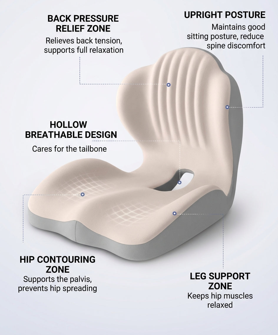 Ergonomic Posture Support Seat Cushion with Integrated Backrest