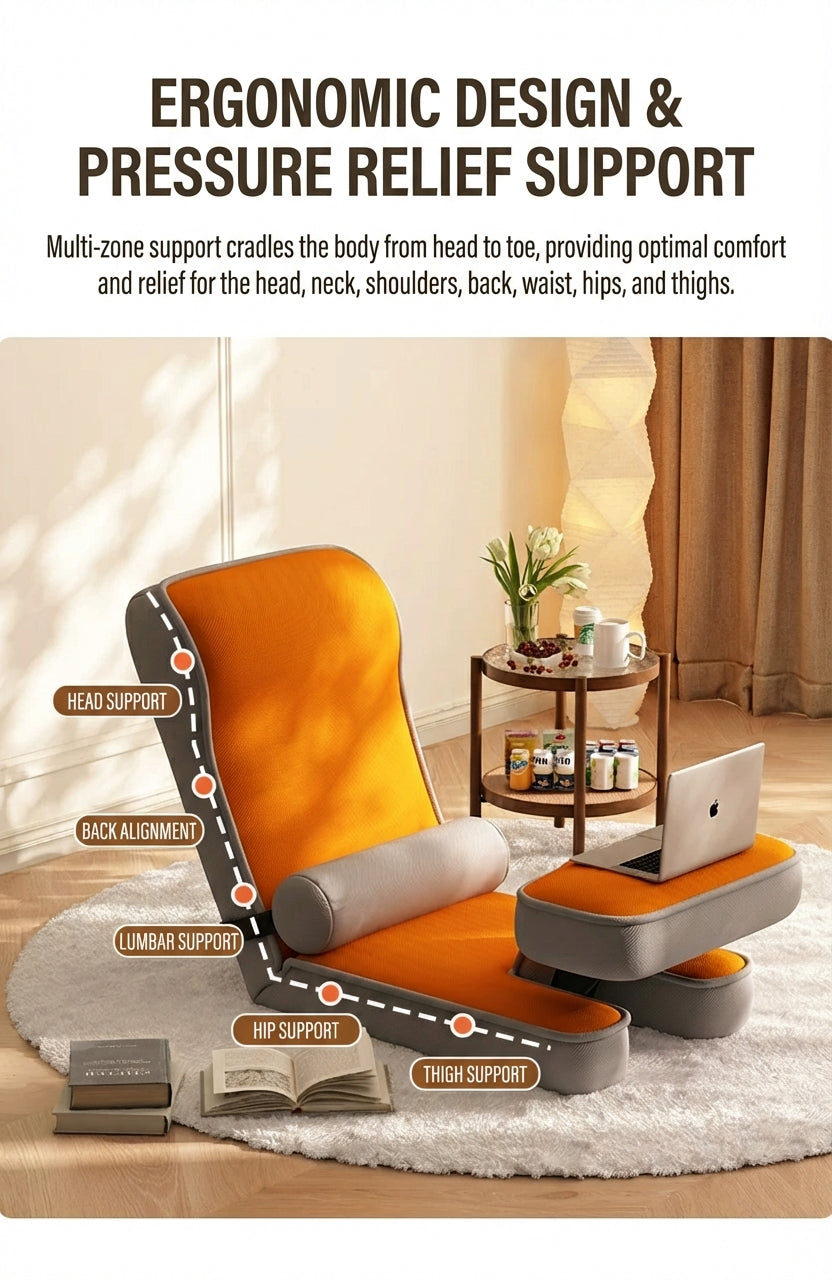 17-Position Adjustable Floor Lounger with Built-In Lap Desk