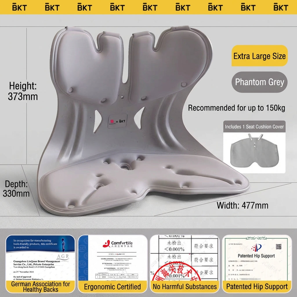 BKT® Ergonomic Lumbar & Seat Support Cushion – Back & Hip Posture Corrector for Office & Home (Official Flagship)