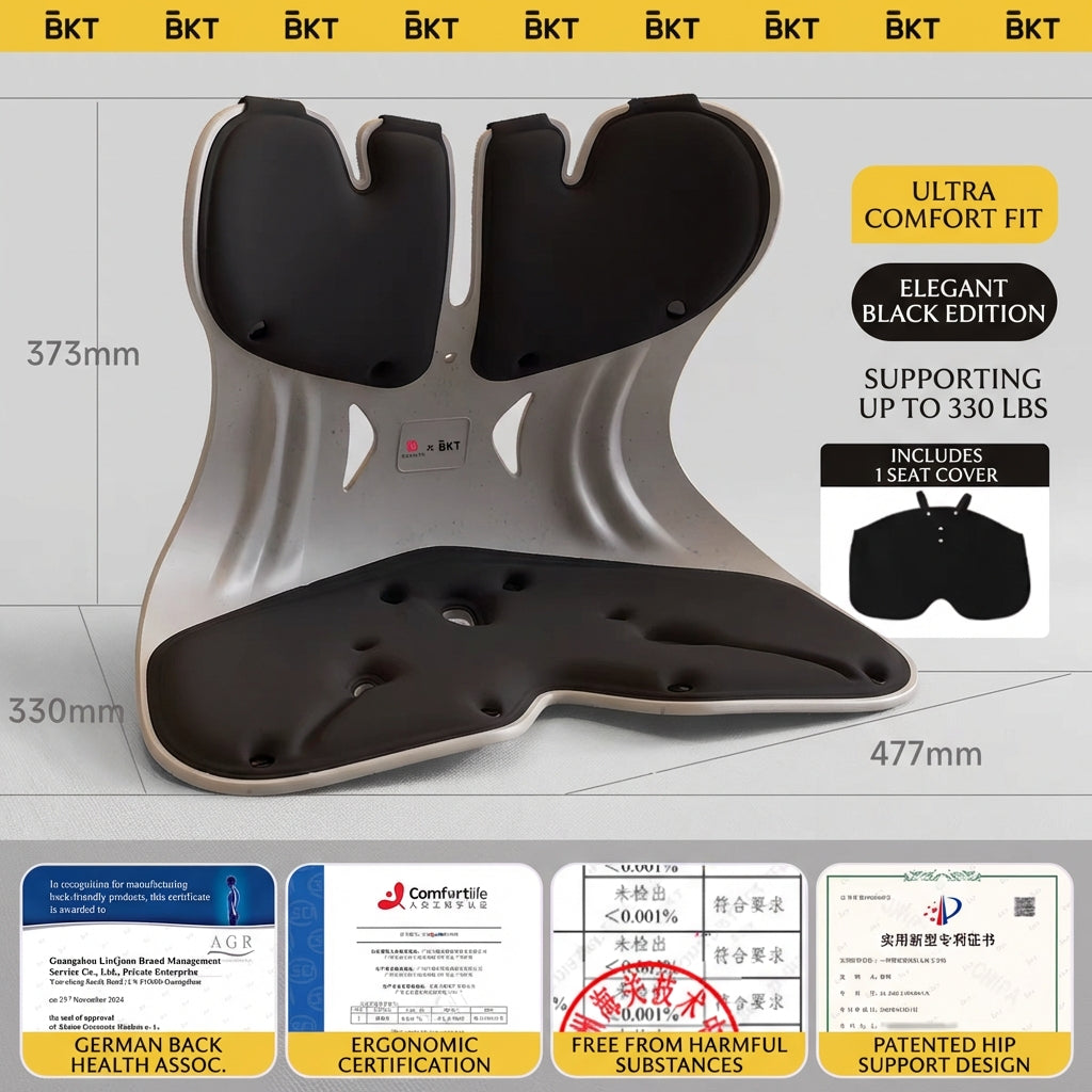 BKT® Ergonomic Lumbar & Seat Support Cushion – Back & Hip Posture Corrector for Office & Home (Official Flagship)