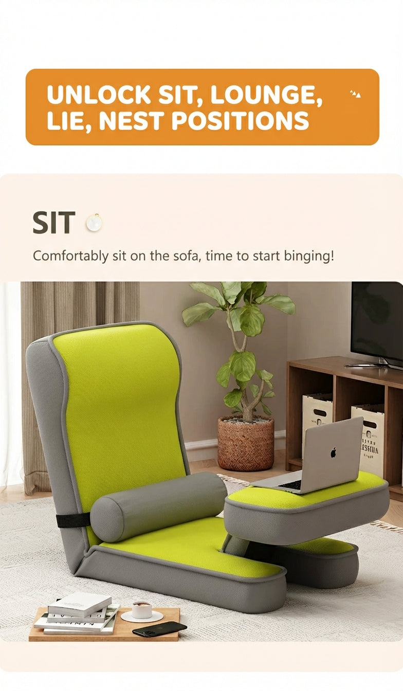 17-Position Adjustable Floor Lounger with Built-In Lap Desk
