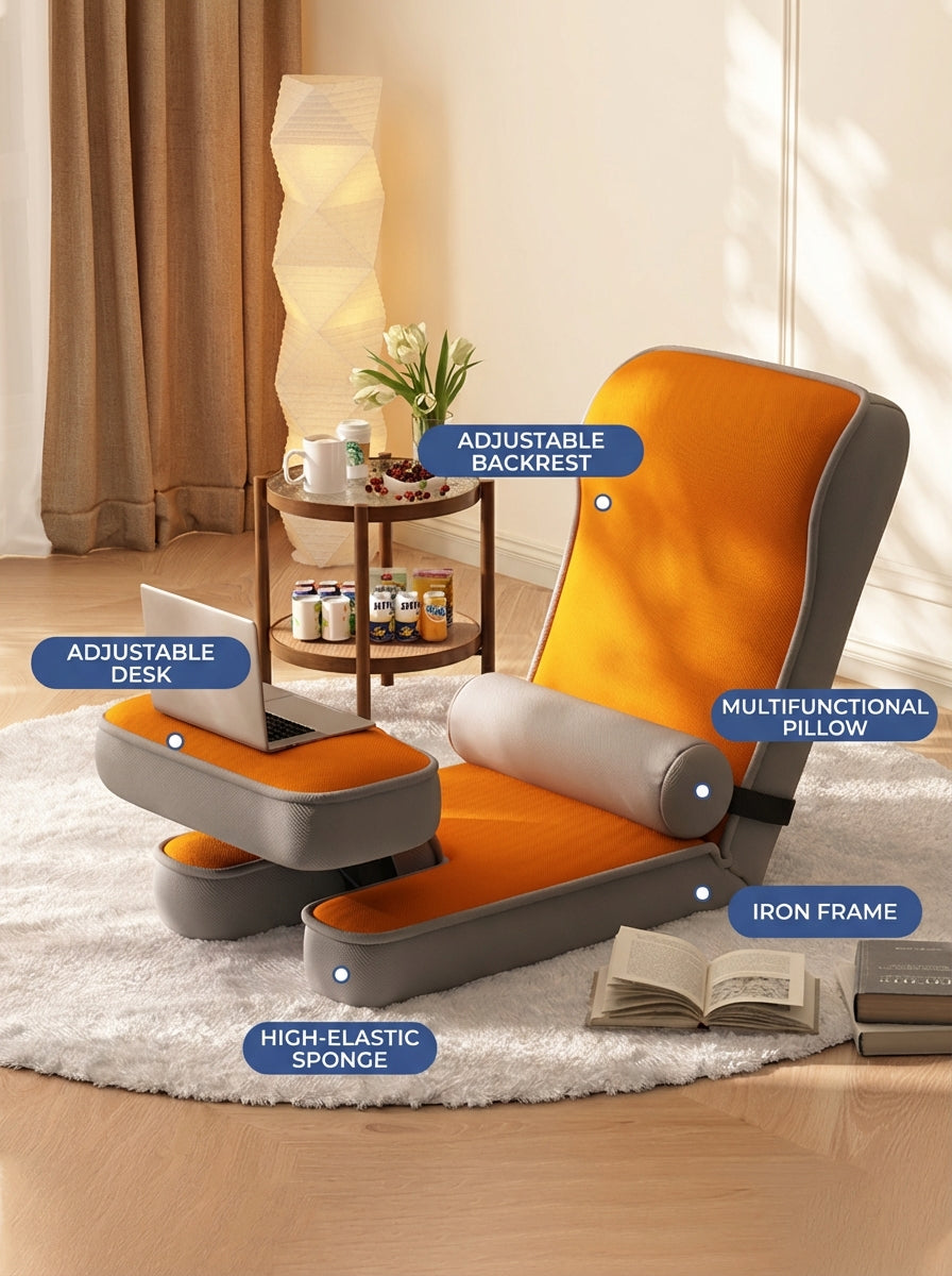 17-Position Adjustable Floor Lounger with Built-In Lap Desk