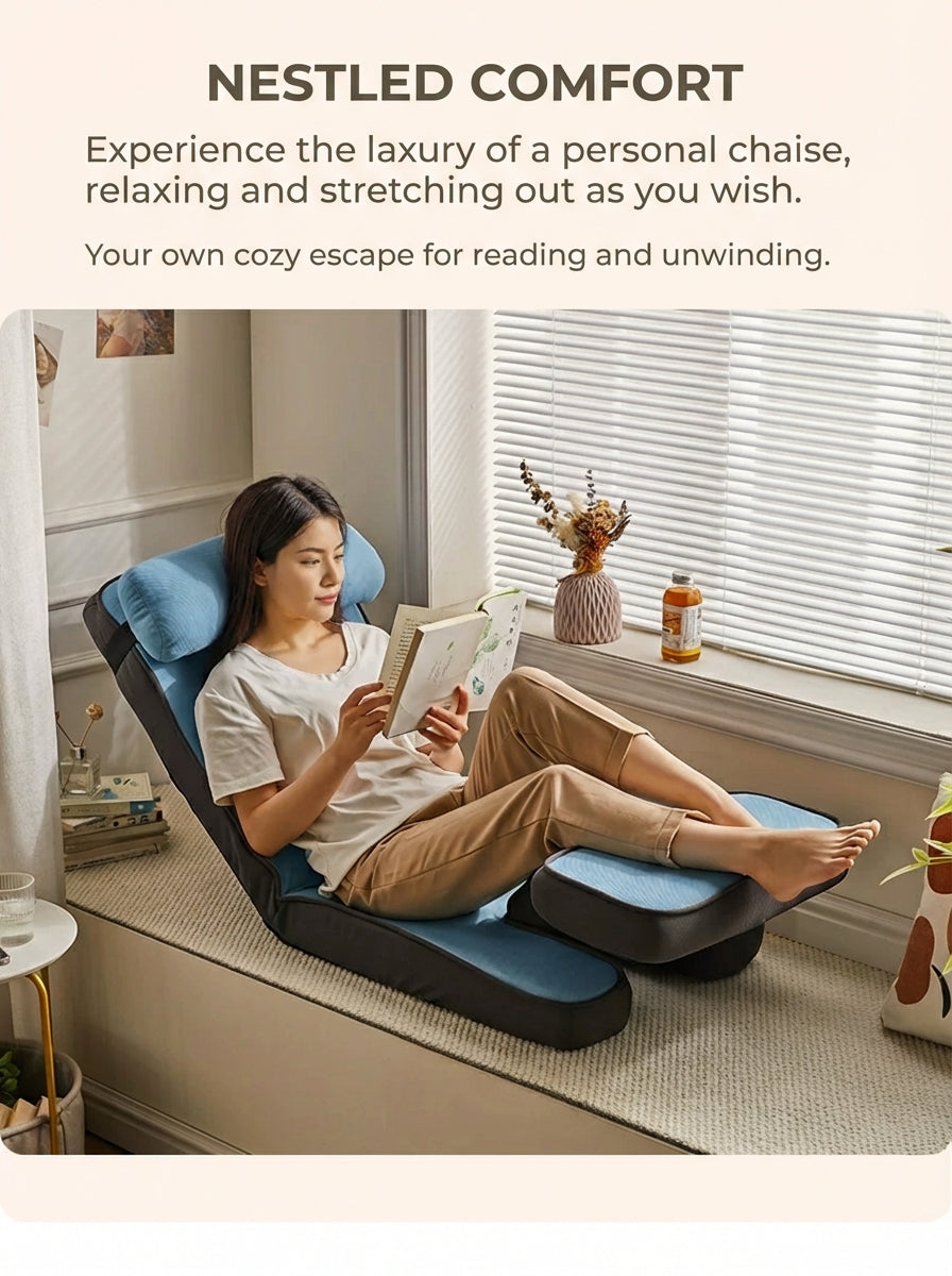 17-Position Adjustable Floor Lounger with Built-In Lap Desk