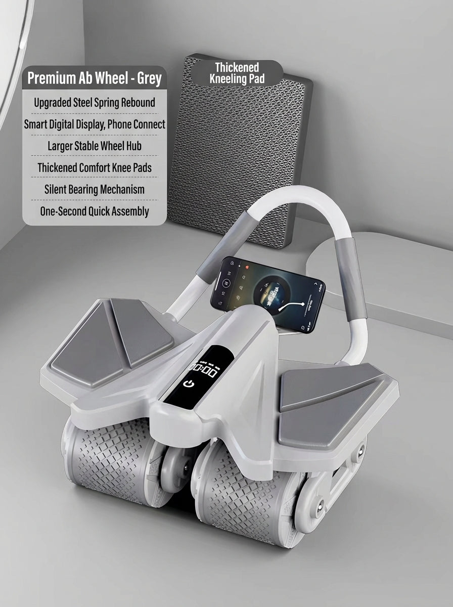 voervo™ 2025 Smart Auto-Rebound Ab Roller – Quad-Wheel Core Trainer with Elbow Support & App Control