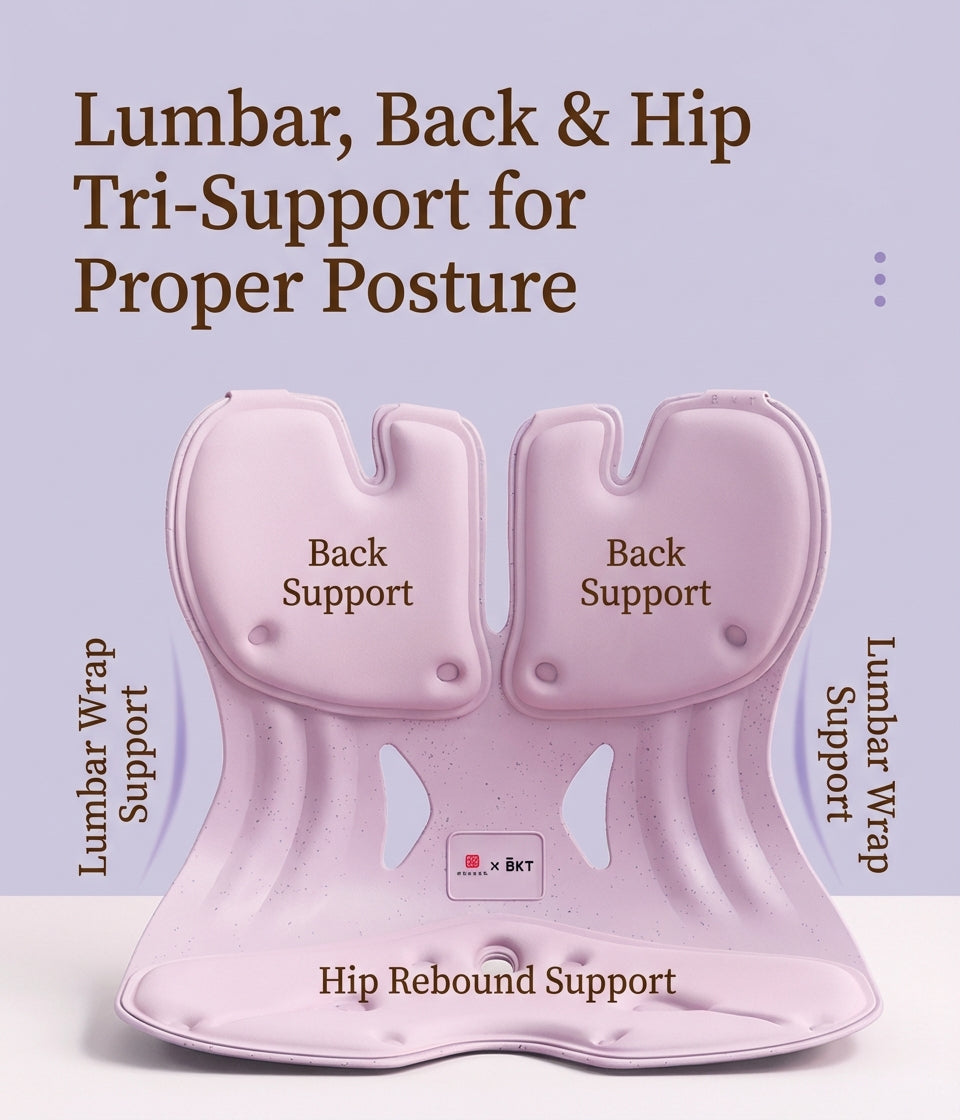 BKT® Ergonomic Lumbar & Seat Support Cushion – Back & Hip Posture Corrector for Office & Home (Official Flagship)