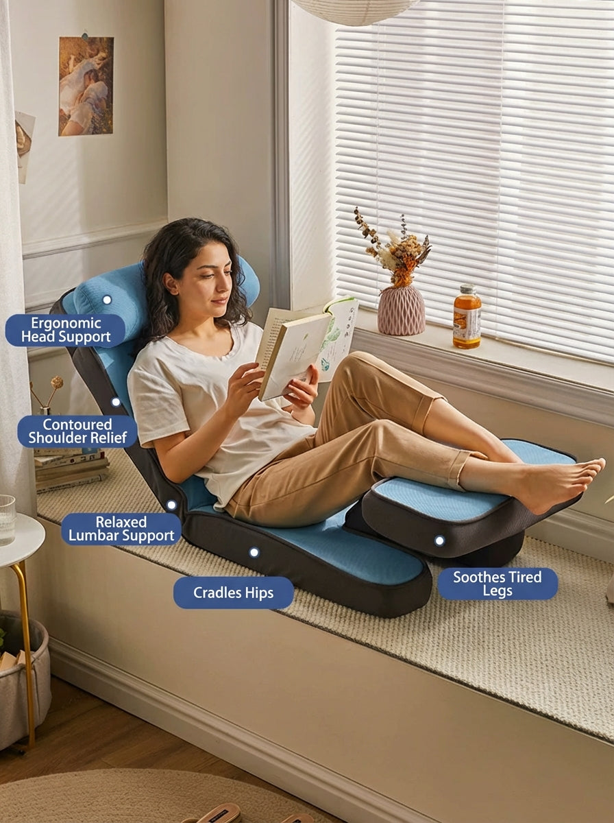 17-Position Adjustable Floor Lounger with Built-In Lap Desk