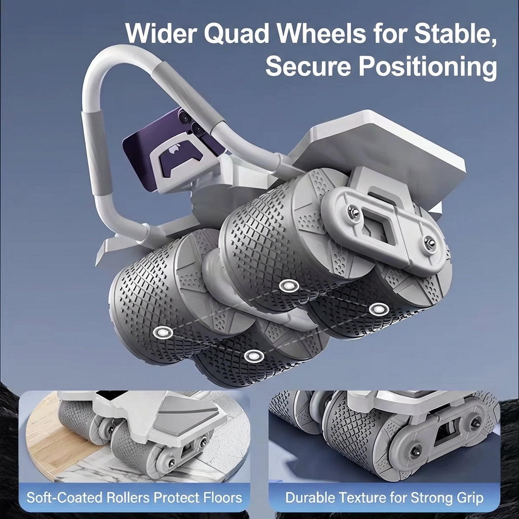 voervo™ 2025 Smart Auto-Rebound Ab Roller – Quad-Wheel Core Trainer with Elbow Support & App Control