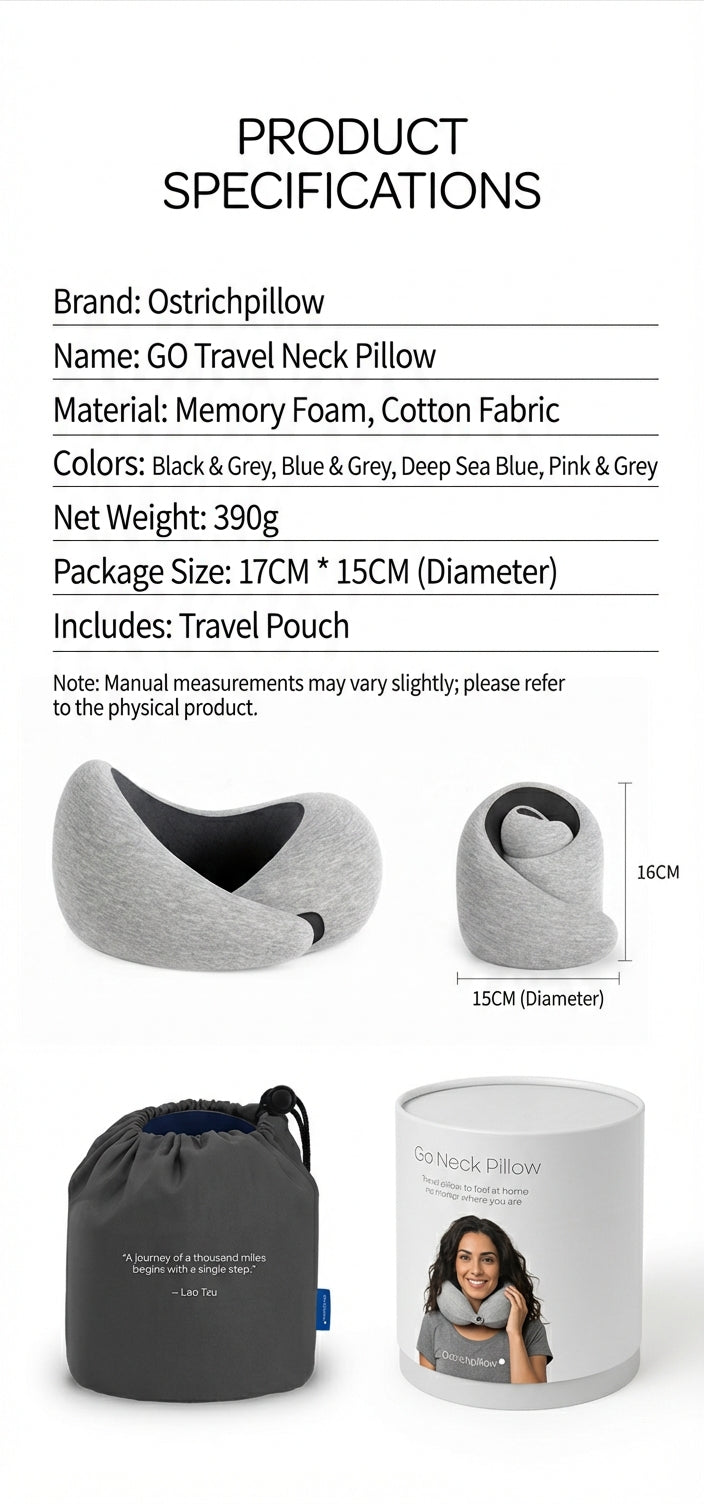 Ostrichpillow Go Ergonomic Memory Foam Travel Neck Pillow