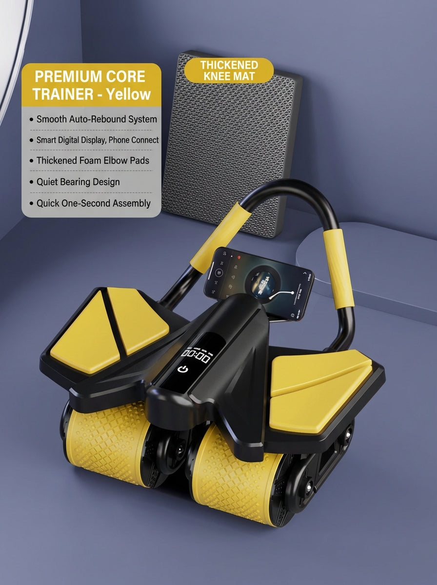 voervo™ 2025 Smart Auto-Rebound Ab Roller – Quad-Wheel Core Trainer with Elbow Support & App Control