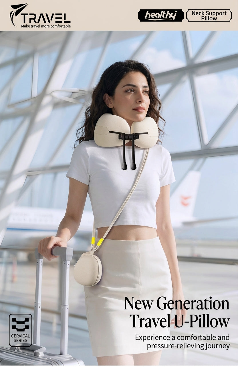 JOURNEY+ CloudSoft™ V-Shape Memory Foam Travel Neck Pillow – Premium Portable U-Shaped Support for Flights & Long Journeys