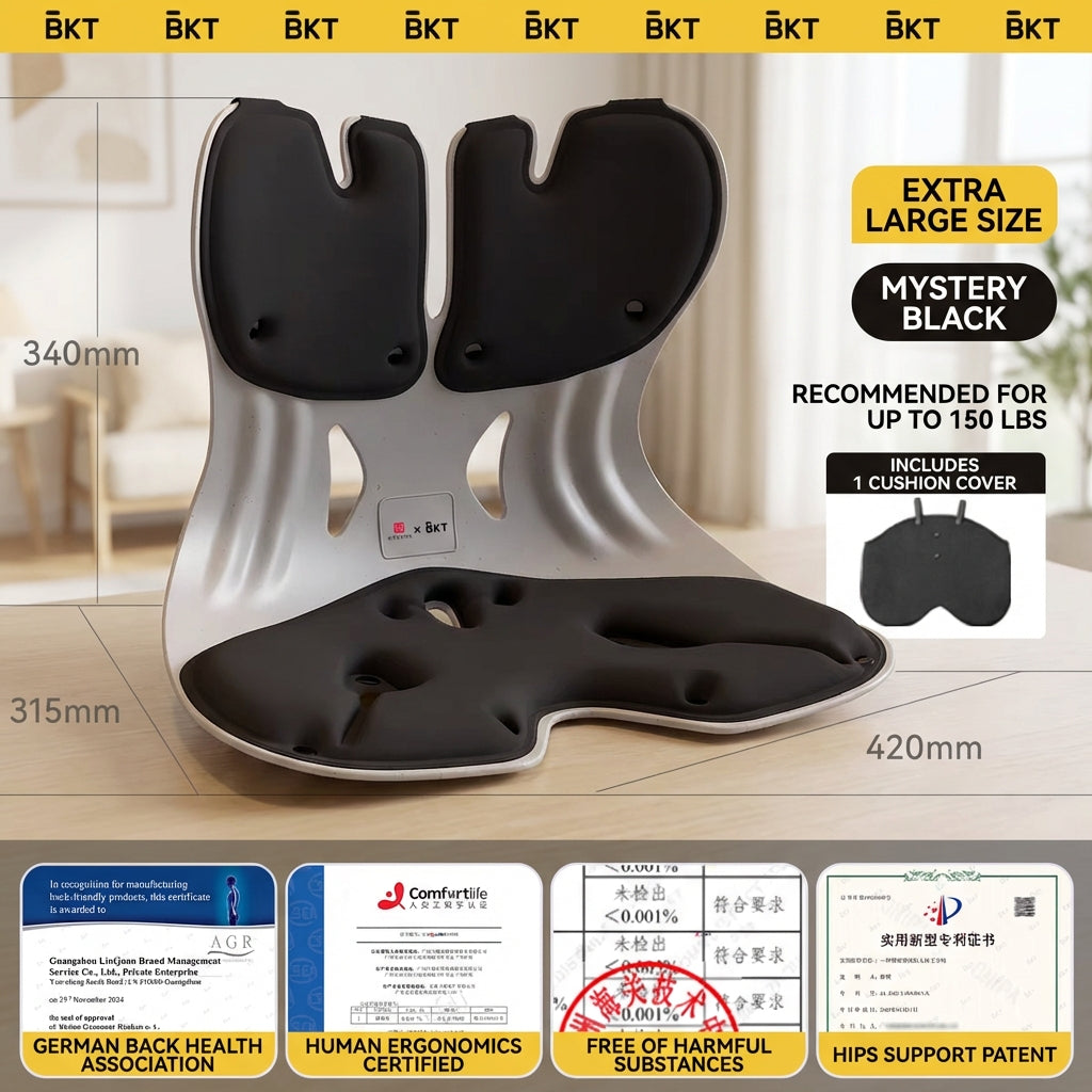 BKT® Ergonomic Lumbar & Seat Support Cushion – Back & Hip Posture Corrector for Office & Home (Official Flagship)
