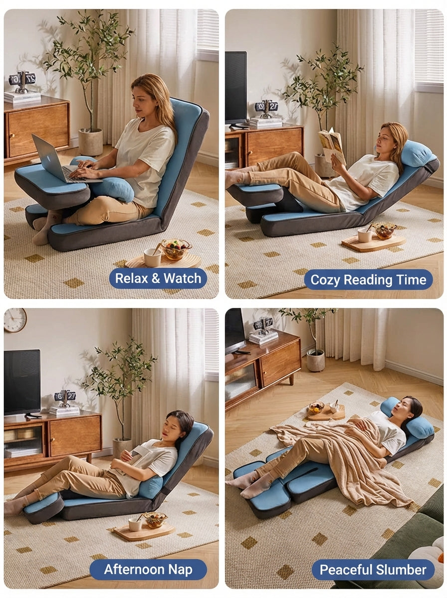 17-Position Adjustable Floor Lounger with Built-In Lap Desk