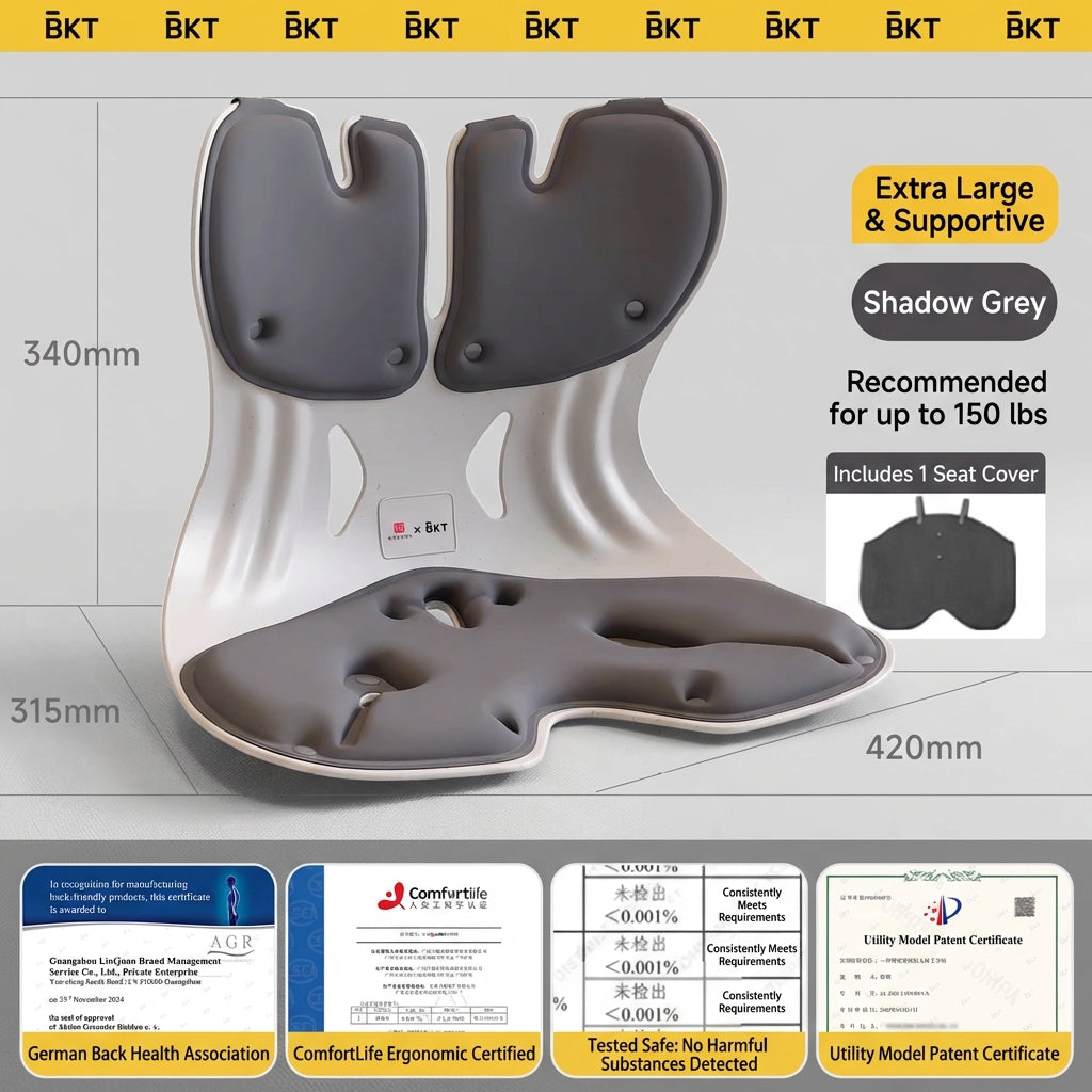 BKT® Ergonomic Lumbar & Seat Support Cushion – Back & Hip Posture Corrector for Office & Home (Official Flagship)