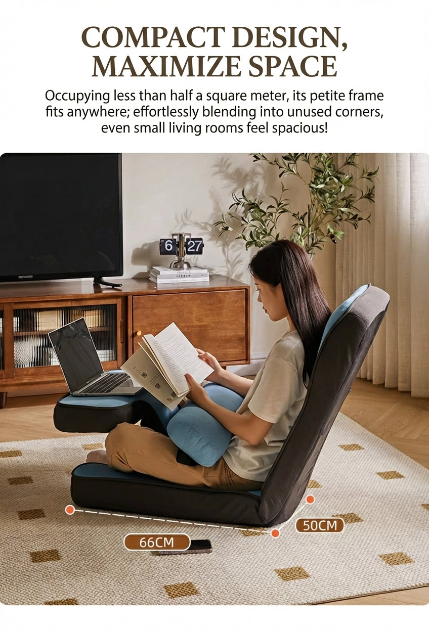 17-Position Adjustable Floor Lounger with Built-In Lap Desk