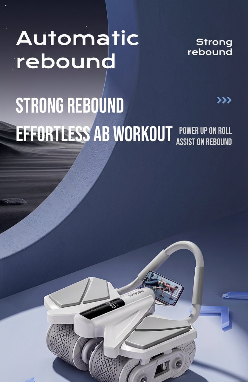 voervo™ 2025 Smart Auto-Rebound Ab Roller – Quad-Wheel Core Trainer with Elbow Support & App Control